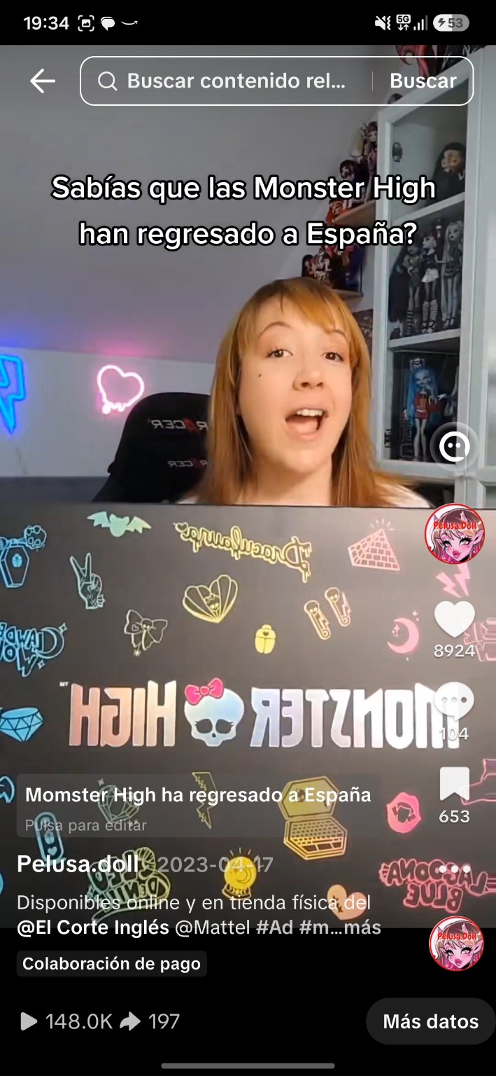 Publicidad del lanzamiento de Monster High G3 en España en TikTok